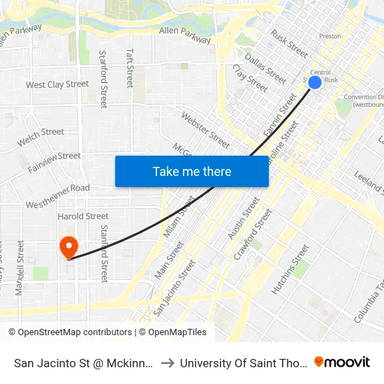 San Jacinto St @ Mckinney St to University Of Saint Thomas map