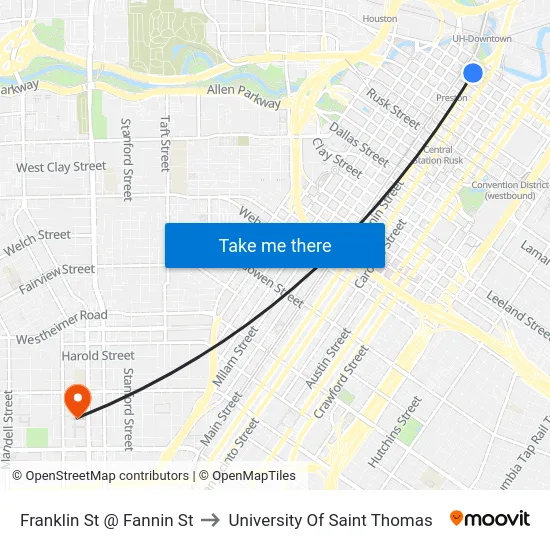 Franklin St @ Fannin St to University Of Saint Thomas map