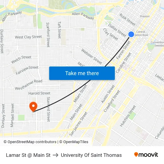 Lamar St @ Main St to University Of Saint Thomas map