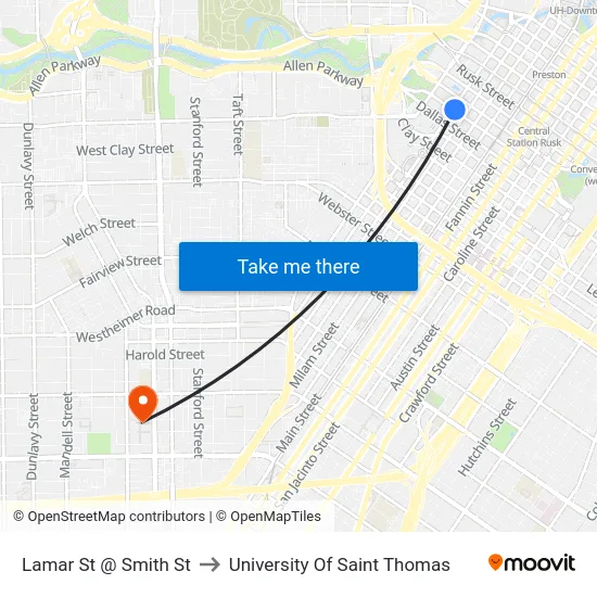 Lamar St @ Smith St to University Of Saint Thomas map