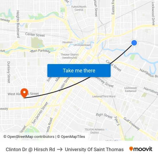 Clinton Dr @ Hirsch Rd to University Of Saint Thomas map