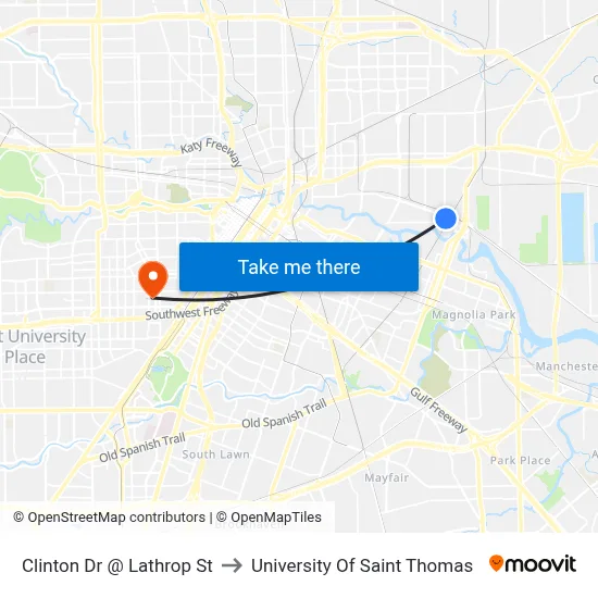 Clinton Dr @ Lathrop St to University Of Saint Thomas map