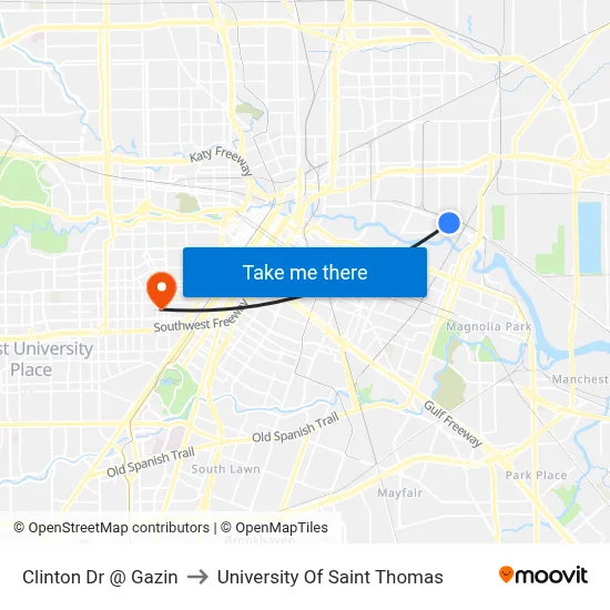 Clinton Dr @ Gazin to University Of Saint Thomas map