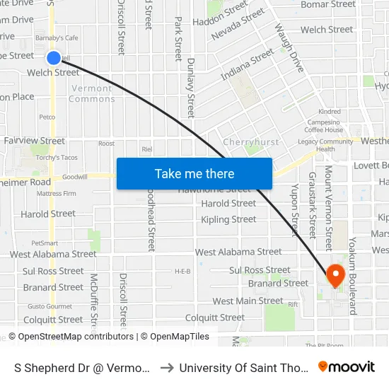 S Shepherd Dr @ Vermont St to University Of Saint Thomas map