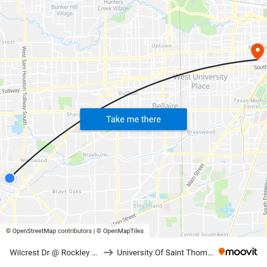 Wilcrest Dr @ Rockley Rd to University Of Saint Thomas map