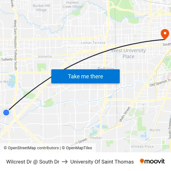 Wilcrest Dr @ South Dr to University Of Saint Thomas map
