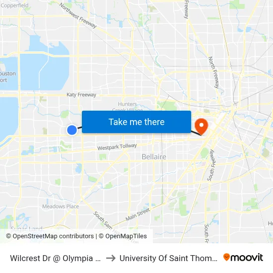 Wilcrest Dr @ Olympia Dr to University Of Saint Thomas map