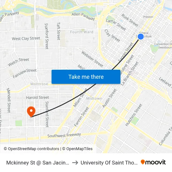 Mckinney St @ San Jacinto St to University Of Saint Thomas map