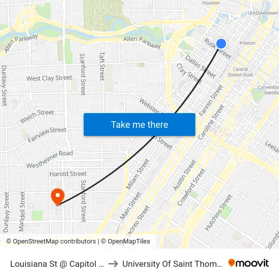 Louisiana St @ Capitol St to University Of Saint Thomas map