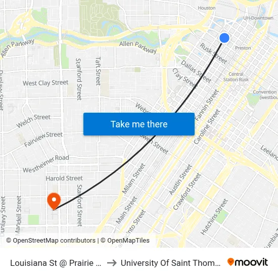 Louisiana St @ Prairie St to University Of Saint Thomas map