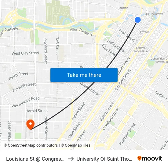 Louisiana St @ Congress St to University Of Saint Thomas map
