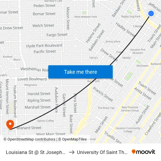 Louisiana St @ St Joseph Pkwy to University Of Saint Thomas map
