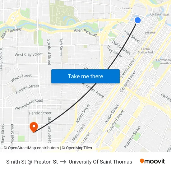 Smith St @ Preston St to University Of Saint Thomas map
