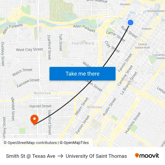 Smith St @ Texas Ave to University Of Saint Thomas map