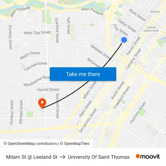 Milam St @ Leeland St to University Of Saint Thomas map