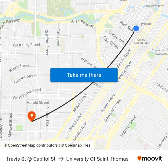 Travis St @ Capitol St to University Of Saint Thomas map