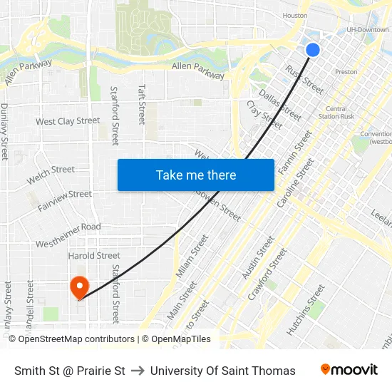 Smith St @ Prairie St to University Of Saint Thomas map