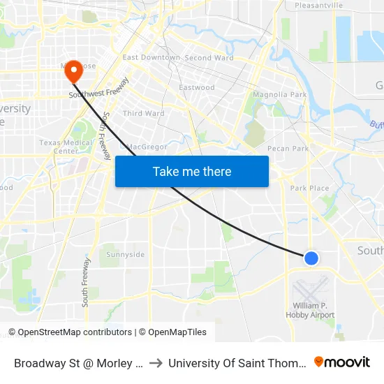 Broadway St @ Morley St to University Of Saint Thomas map