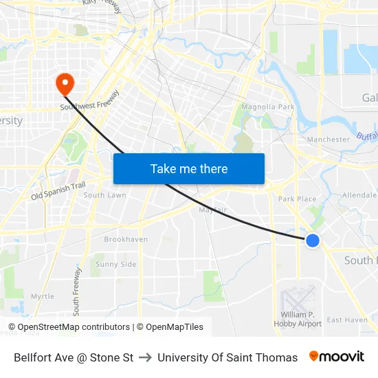 Bellfort Ave @ Stone St to University Of Saint Thomas map