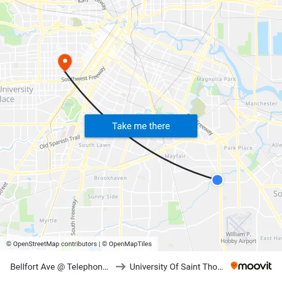 Bellfort Ave @ Telephone Rd to University Of Saint Thomas map