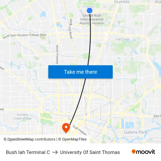 Bush Iah Terminal C to University Of Saint Thomas map