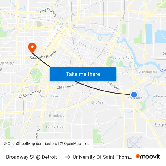 Broadway St @ Detroit St to University Of Saint Thomas map