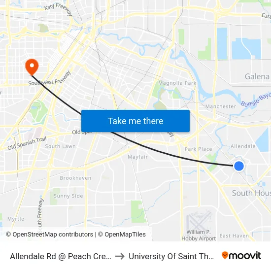 Allendale Rd @ Peach Creek Dr to University Of Saint Thomas map