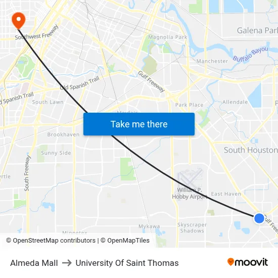 Almeda Mall to University Of Saint Thomas map