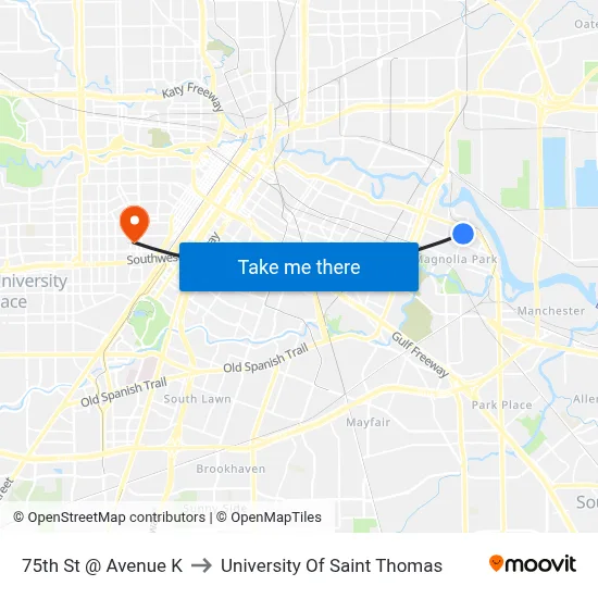 75th St @ Avenue K to University Of Saint Thomas map