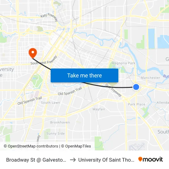 Broadway St @ Galveston Rd to University Of Saint Thomas map