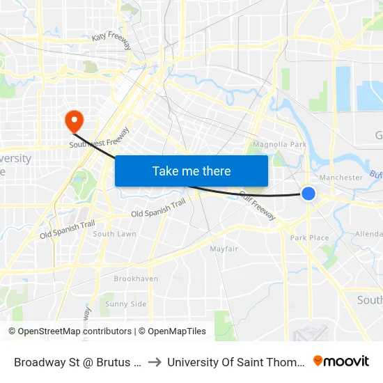 Broadway St @ Brutus St to University Of Saint Thomas map