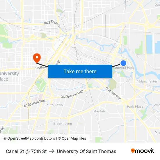 Canal St @ 75th St to University Of Saint Thomas map