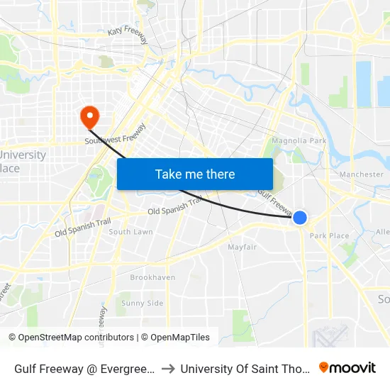 Gulf Freeway   @ Evergreen Dr to University Of Saint Thomas map