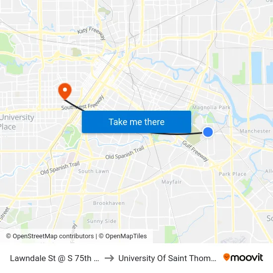 Lawndale St @ S 75th St to University Of Saint Thomas map