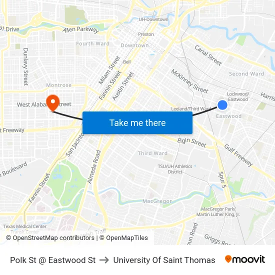 Polk St @ Eastwood St to University Of Saint Thomas map