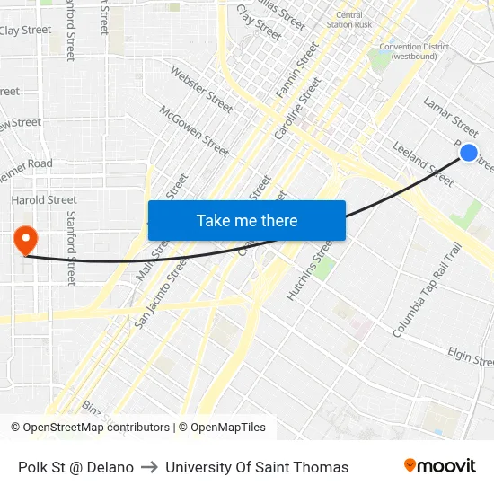 Polk St @ Delano to University Of Saint Thomas map