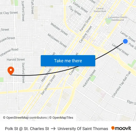 Polk St @ St. Charles St to University Of Saint Thomas map