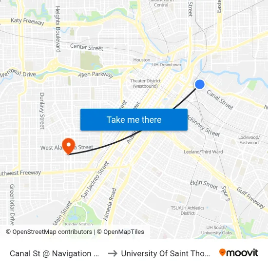 Canal St @ Navigation Blvd to University Of Saint Thomas map
