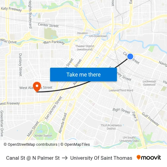 Canal St @ N Palmer St to University Of Saint Thomas map