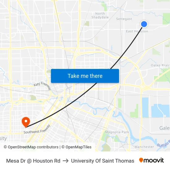 Mesa Dr @ Houston Rd to University Of Saint Thomas map