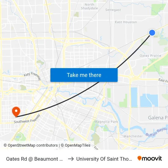 Oates Rd @ Beaumont Hwy to University Of Saint Thomas map
