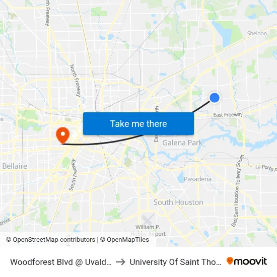 Woodforest Blvd @ Uvalde Rd to University Of Saint Thomas map