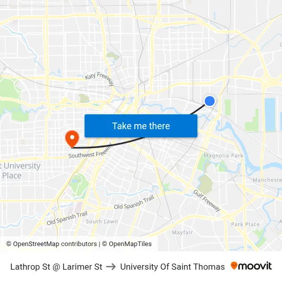 Lathrop St @ Larimer St to University Of Saint Thomas map