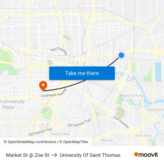 Market St @ Zoe St to University Of Saint Thomas map