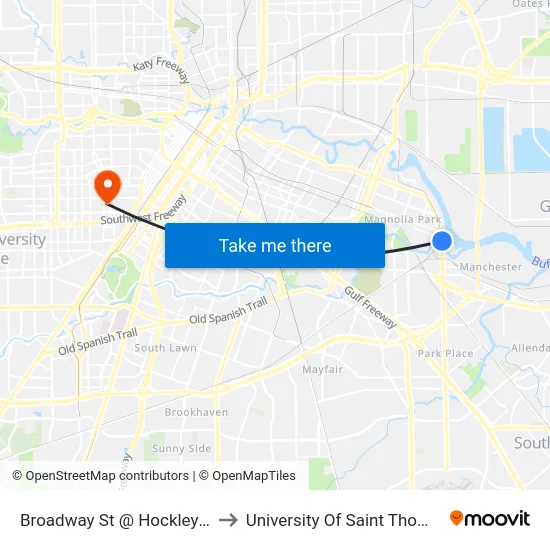 Broadway St @ Hockley St to University Of Saint Thomas map