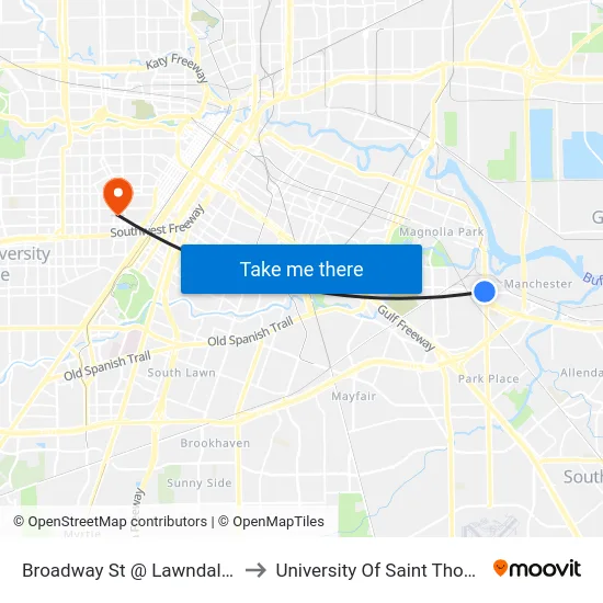 Broadway St @ Lawndale St to University Of Saint Thomas map