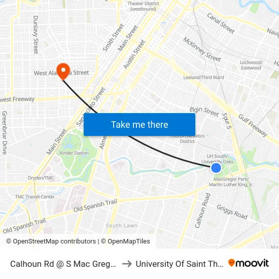 Calhoun Rd @ S Mac Gregor Way to University Of Saint Thomas map