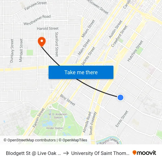 Blodgett St @ Live Oak St to University Of Saint Thomas map
