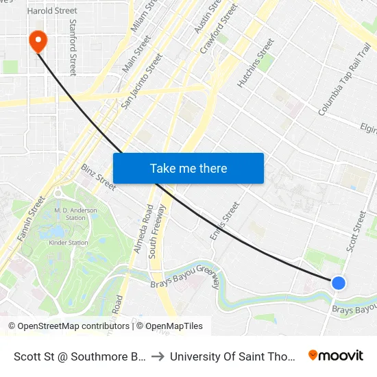 Scott St @ Southmore Blvd to University Of Saint Thomas map