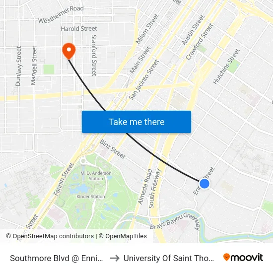 Southmore Blvd @ Ennis St to University Of Saint Thomas map